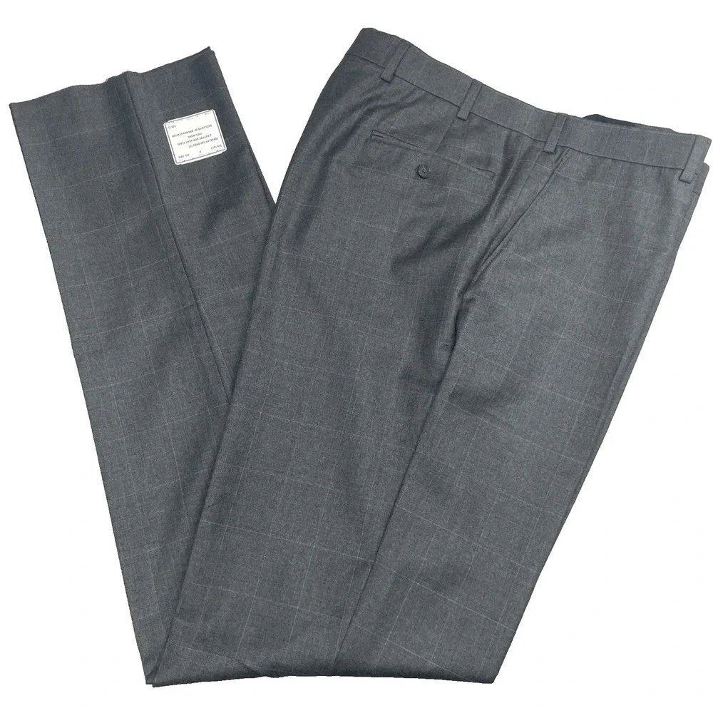 Jos A Bank Traveler Men 39x38 No Hem Tailored Fit 100% Wool Dark Gray Windowpane